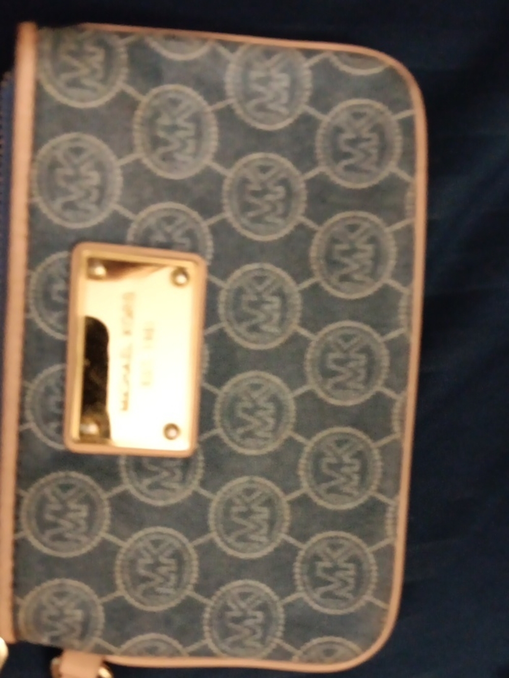 Michael Kors Designer Logo-Print Wristlet in Navy and Tan